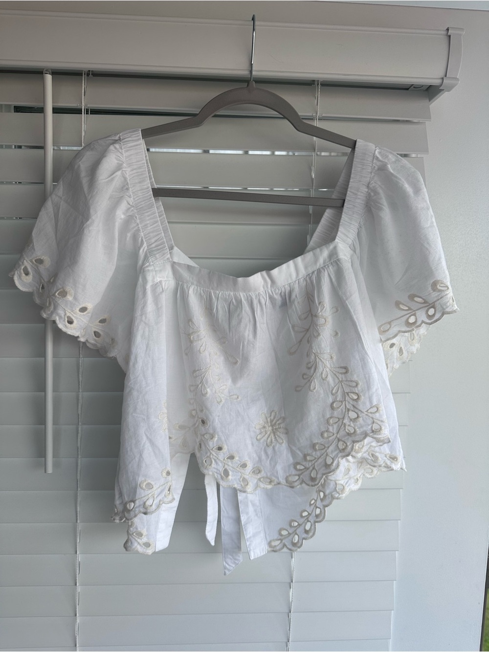 American Eagle Outfitters White Embroidered Square-Neck Crop Top